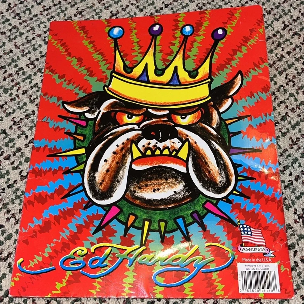 Ed Hardy vintage file folder licensed by Lisa Frank. Red with bulldog, made USA